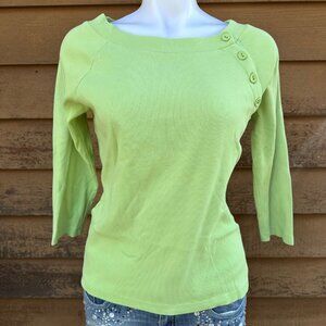 Vintage 90s Talie Womens Green Button-Accent Cotton Knit Top Size M